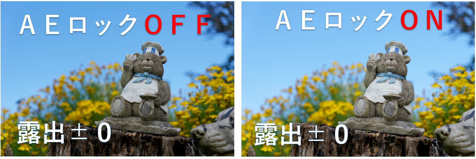 AEロック「ON」と「OFF」の比較(写真)